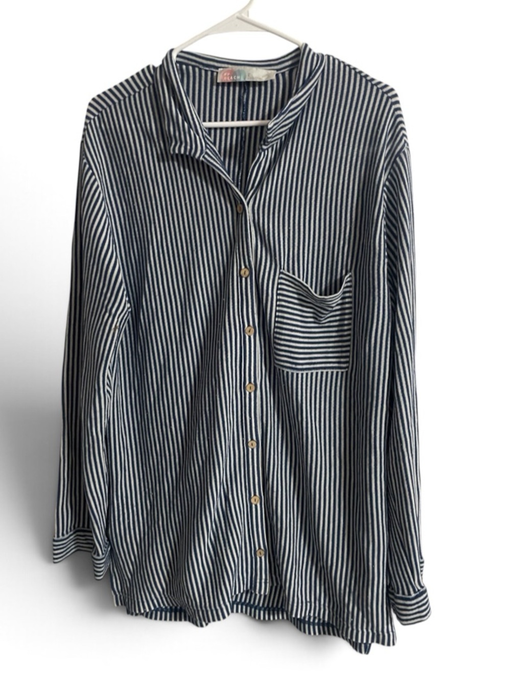Free People Beach Blue and White Striped Jersey Knit Long Sleeve Shirt